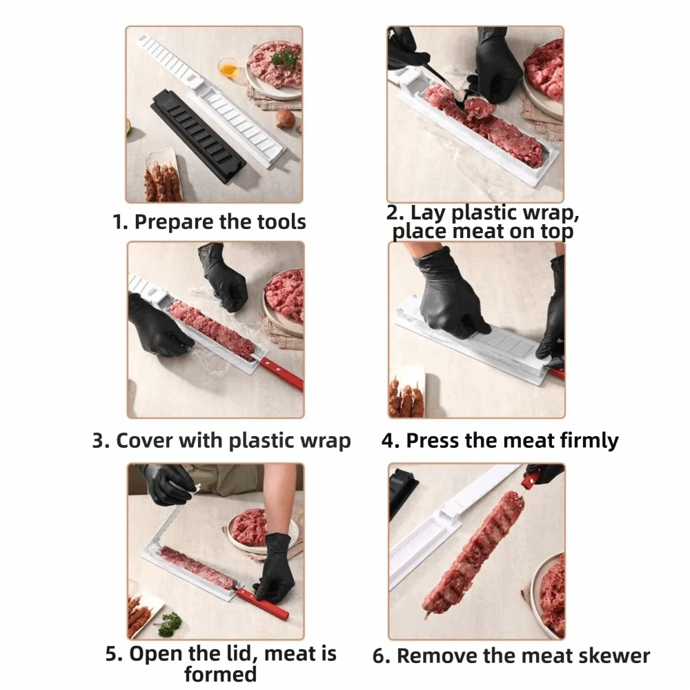 Manual Operation Barbecue Skewer Tool Reusable Single Row Kebab Press Maker Easy Clean Homemade Kabob Making Tool BBQ Grilling
