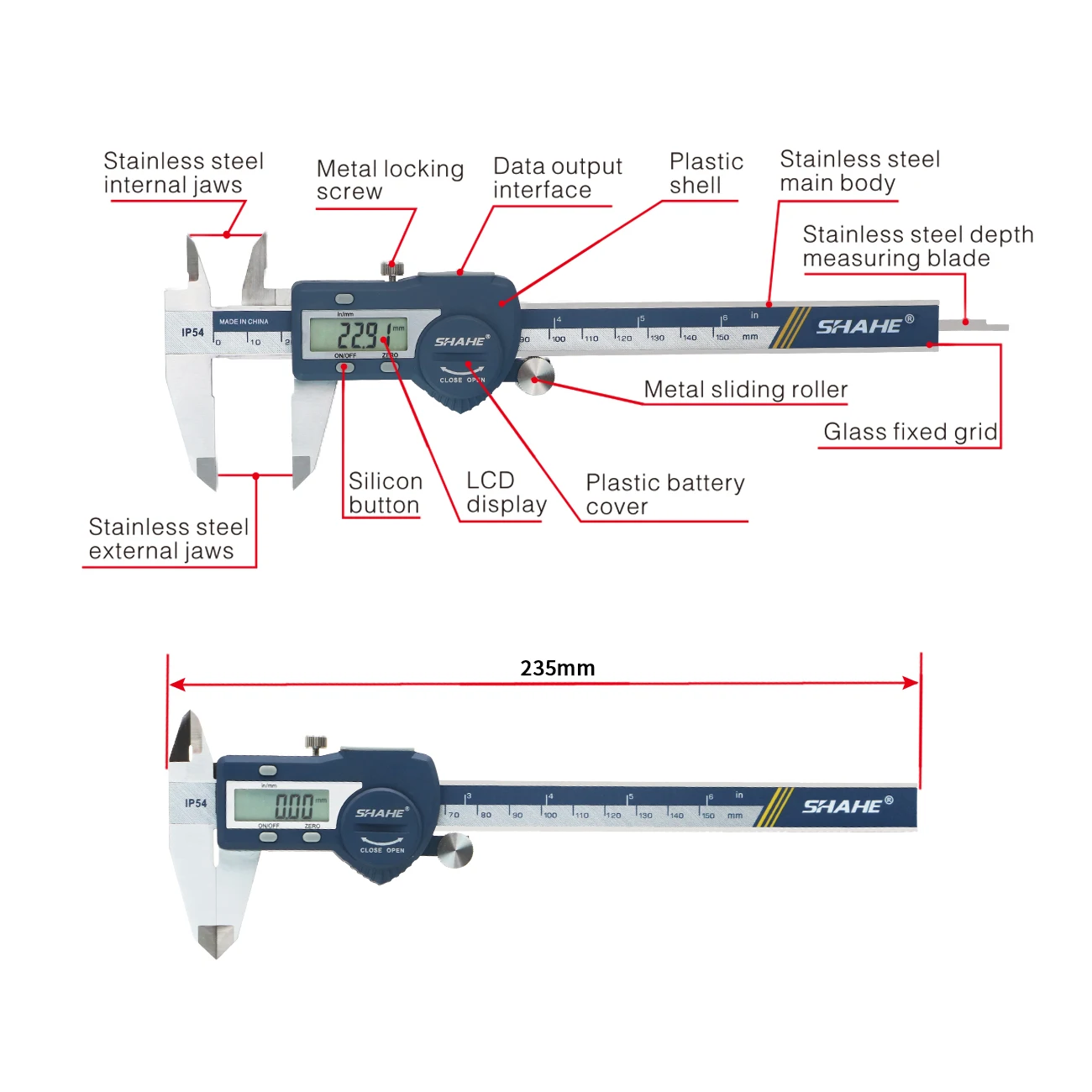 SHAHE IP54 Digital Caliper 150mm Electronic Caliper Ruler Digital Vernier Caliper Digital Caliper Stainless Steel Calipers 150mm