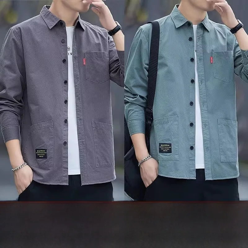 

Wear-Resistant Casual Shirt Men's Spring Autumn Business Loose Outerwear Dirt-Resistant Long Sleeve Casual Style for Working
