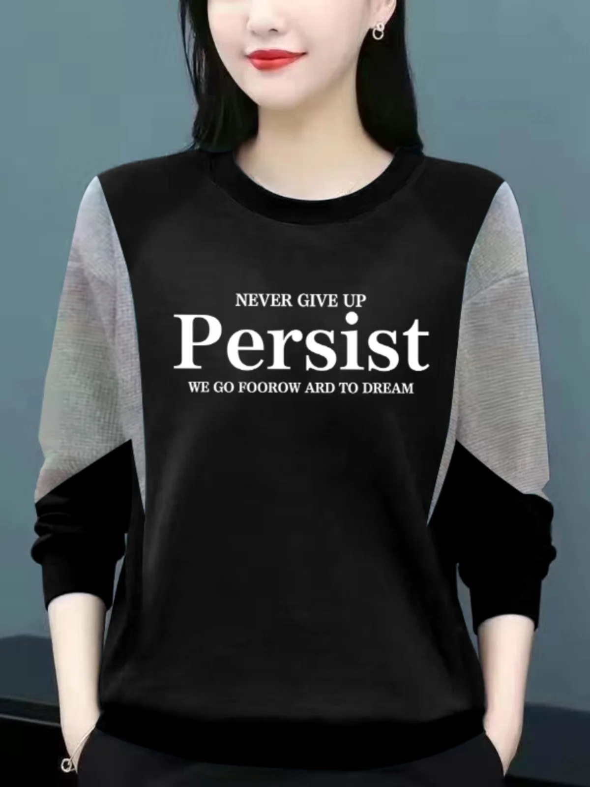 

New 2025 Women's Cotton Long Sve T-irt Loose Fit Faionable Splicing Top Commute Sle Korean Version Autumn Wear