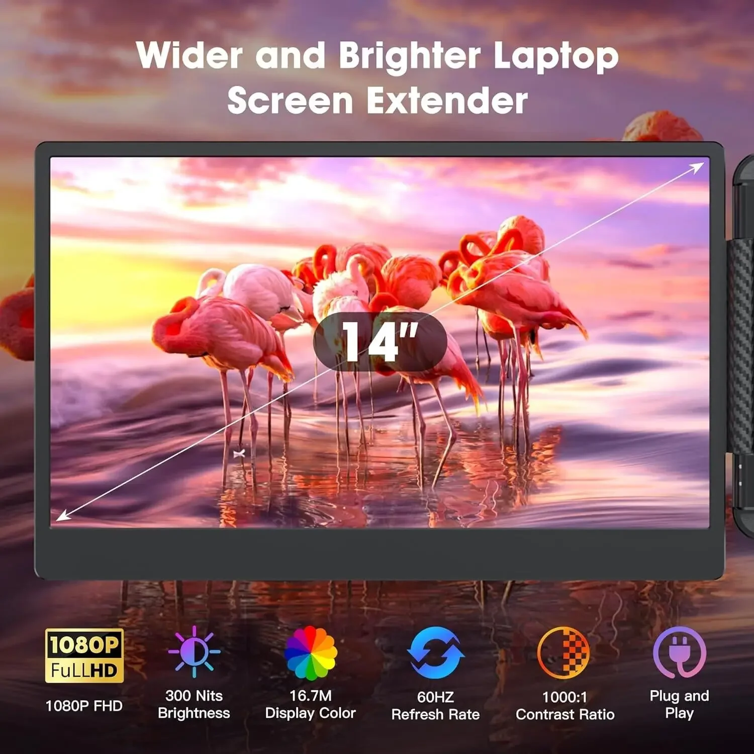 2026 New Custom 14 Inch 1080P IPS LCD Portable Monitor With Triple Extension Dual Screen Type C Interface Plug Play Laptop Compa