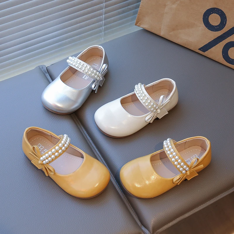 

Kids Flats Soild Color Versatile Girls Leather Shoes Round Toes Korean Style 2025 Autumn New Children Princess Shoes Non-slip