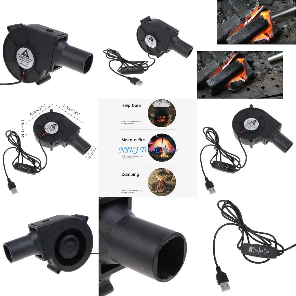 

L8RC Вентилятор для барбекю, 5 В, 3600 об/мин, 2 провода, подключение для барбекю, пикника, кемпинга, уголь, стартер, вентилятор