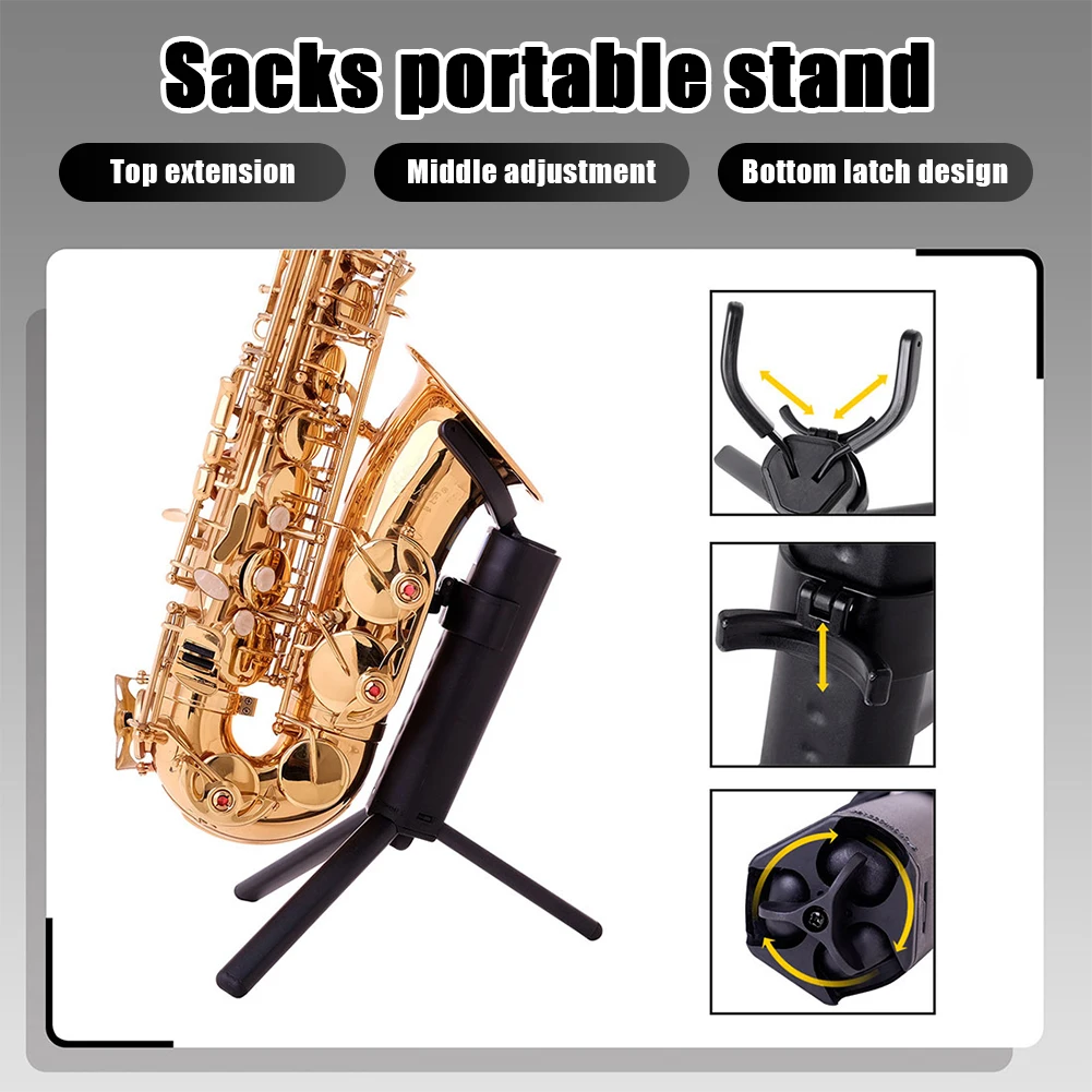 Foldable Alto Saxophone Stand Adjustable Saxophone Holder Rack Anti-Slip Triangle Base Design Woodwind Protection Accessories