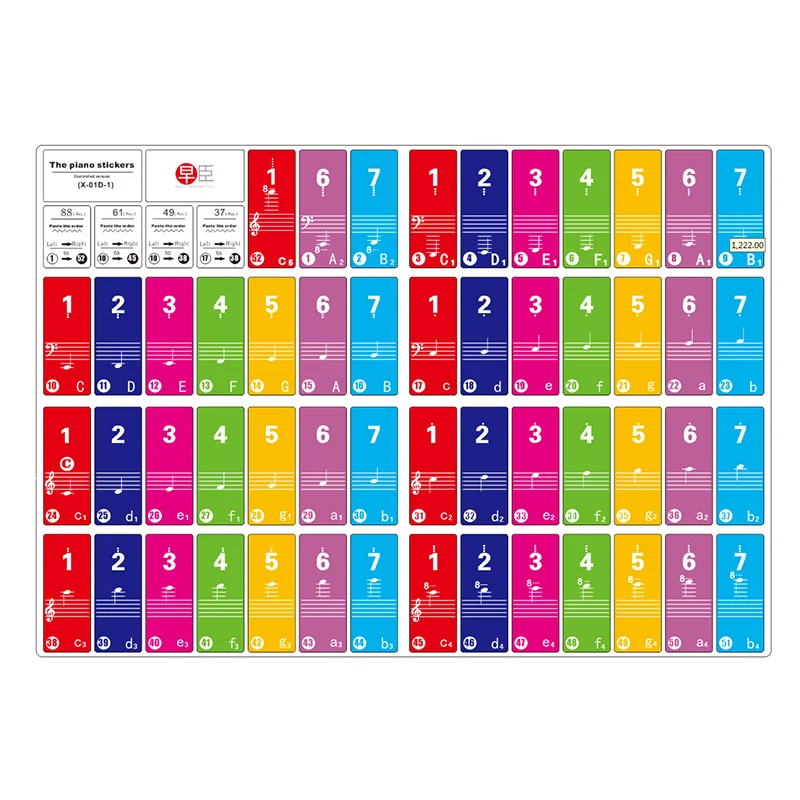 Removable Piano Colored practice stickers for beginners 88 61 76 49 Keyboard note labels Practice aids for piano learners Piano