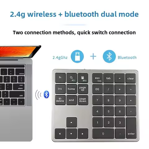 2.4G Wireless Bluetooth-compatible Digital Keyboard Mute Rechargeable Keypad 35 Keys Numpad Keyboard for IOS Android Window PC