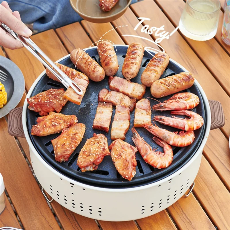 

AC39-Portable Outdoor Camping Round Barbecue Grill Stainless Steel Charcoal Oven With Removable Grates BBQ