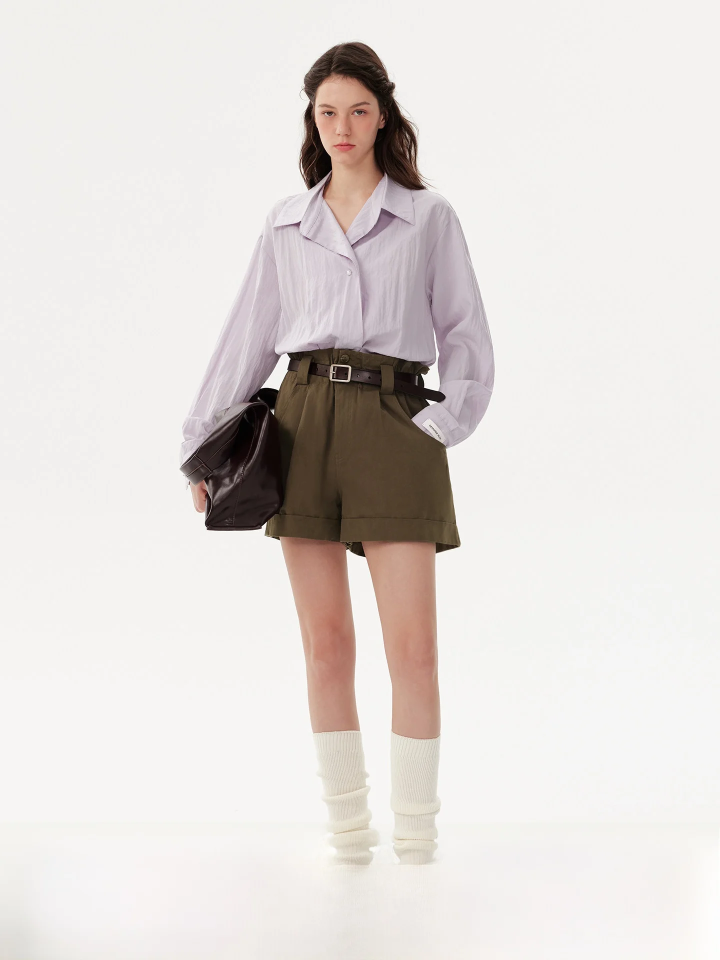 

plus Casual Long Sve irt Rins Purple Loose Fit Breathable Comfortable Lenzing Rayon Polyester Blend Daily Wear