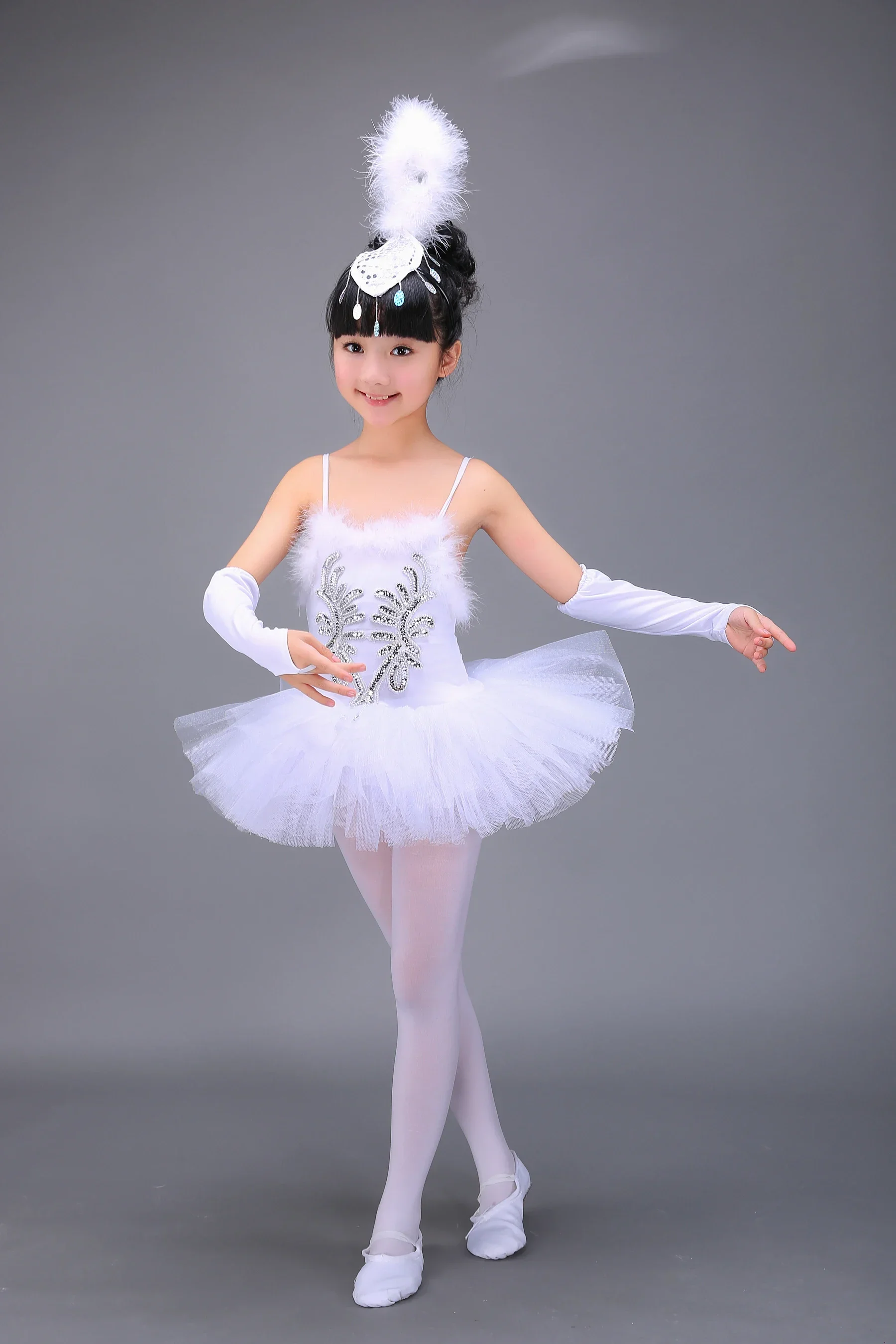 

20252020 new children show little swan dance dress girls ballet white dress ballet harness poncho
