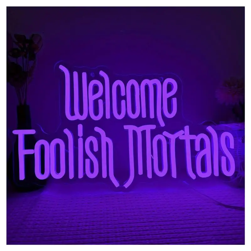 welcome-foolish-mortals-neon-sign-spooky-gothic-haunted-mansion-wall-decor-usb-powered-for-halloween-home-bar-24cm×41cm
