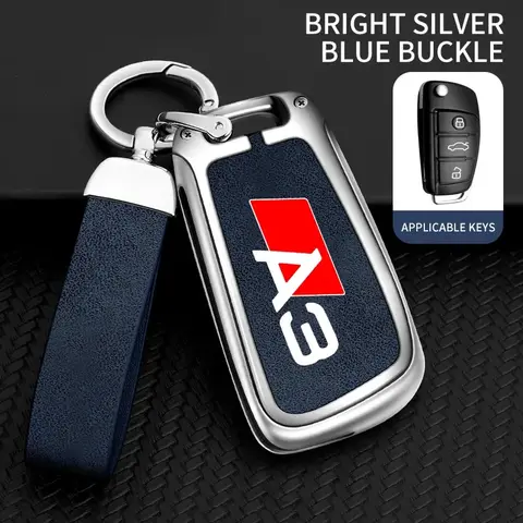 Fjärrkontrollnyckelfodral i zinklegering, läder, för Audi A3 8P 8V 8L S3 RS3, anpassad logotyp, skyddad nyckelringsväska 10 best sales 8v - №2