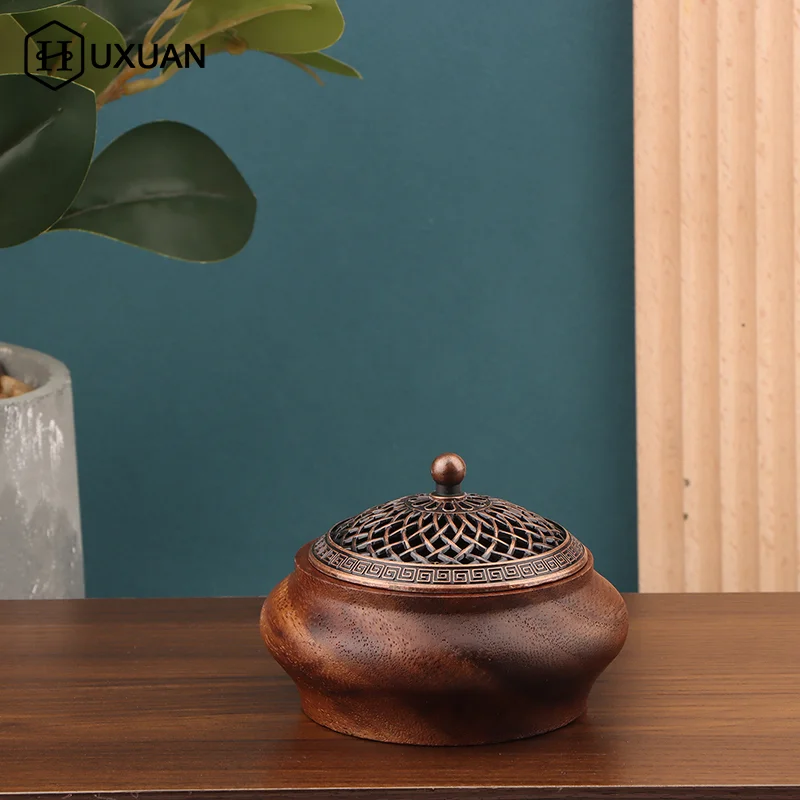 1 قطعة الجوز الرجعية خشب متين مبخرة مستديرة الراقية الغلاف الجوي المنزل داخلي مبخرة الحلي الإبداعية الصينية