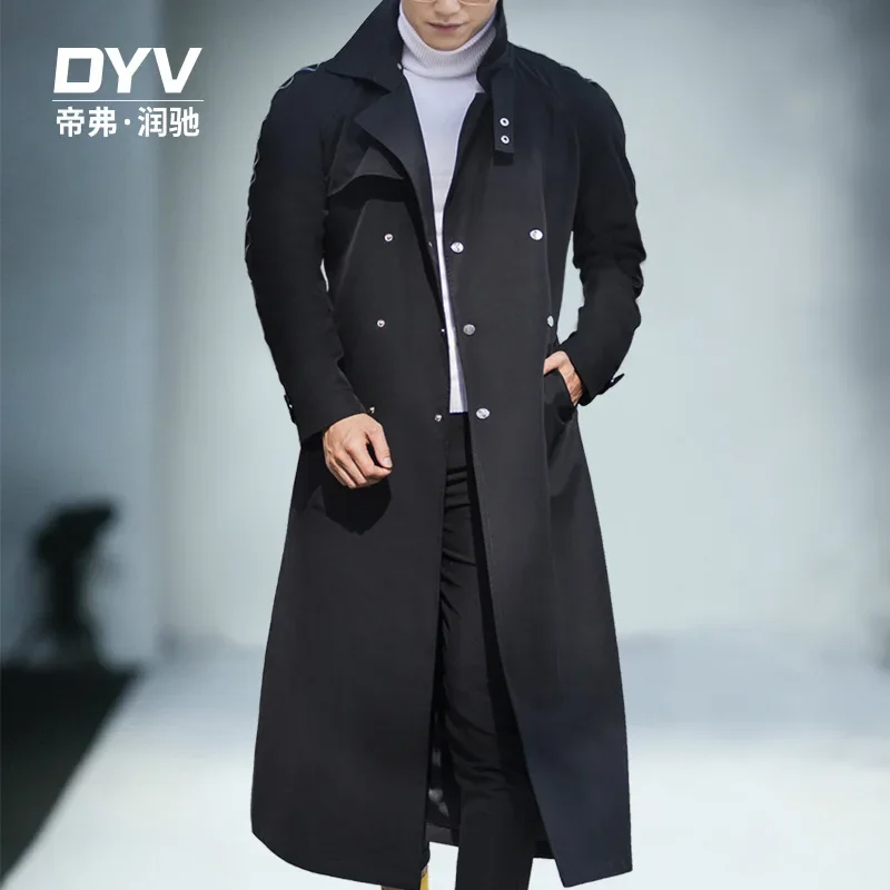 

Осень-зима 2025 года, мужской плащ, черное пальто с длинным рукавом, умное повседневное двубортное роскошное пальто в британском стиле, корейское пальто