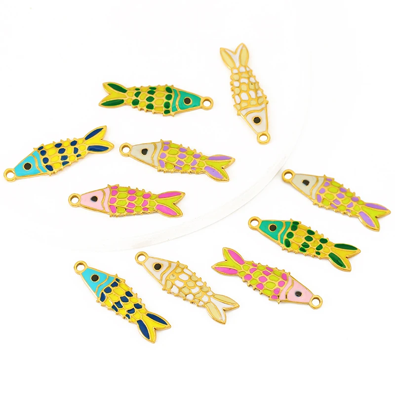 

5pcs Stainless Steel Plated Gold Colorful Enamel Fish Charm Pendants for DIY Jewelry Earrings Necklace Bracelets Making Supplies