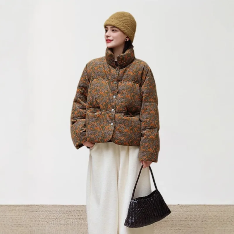 

Shpmishal Американский модный пуховик, зимнее пальто, женская вельветовая хлопковая куртка с принтом в стиле ретро, женская одежда