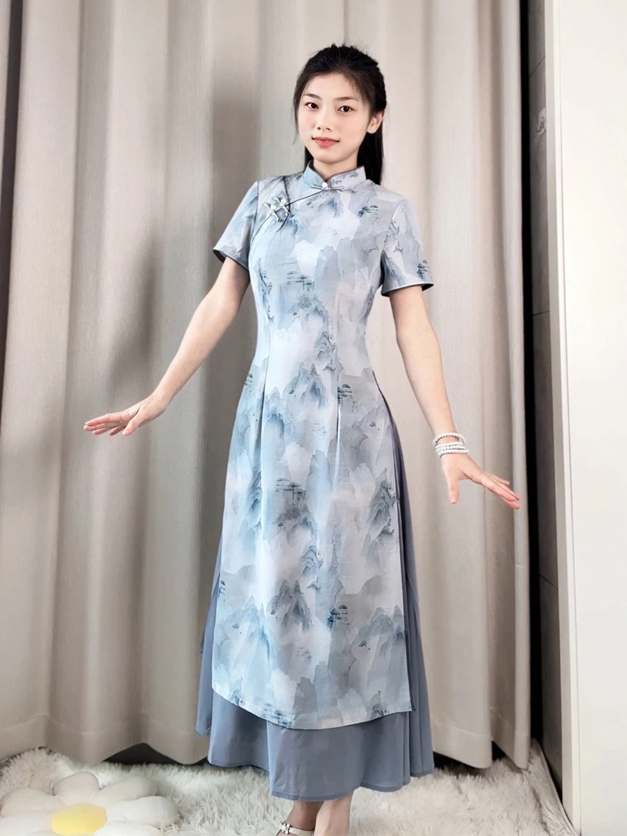 

Новая летняя длинная юбка Jiangnan Fu Young Sle Dr Retro Ele с цветочным принтом, дышащая, для повседневной носки