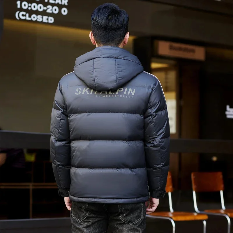 COZOK Men's Winter Down Jacket 2025 Short Thickened Striped Coat With Detachable Hat Clothing Business Casual Warm New Jack Top