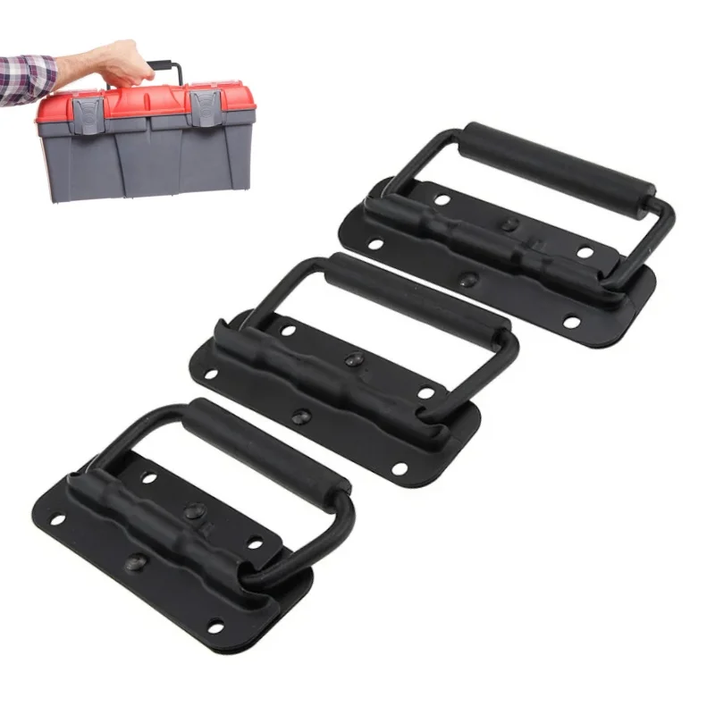 1/10Pcs Iron Material Spring Handle Black Luggage Spring Handle Folding HandleTool Box Movable Ring Industrial Equipment Cabinet