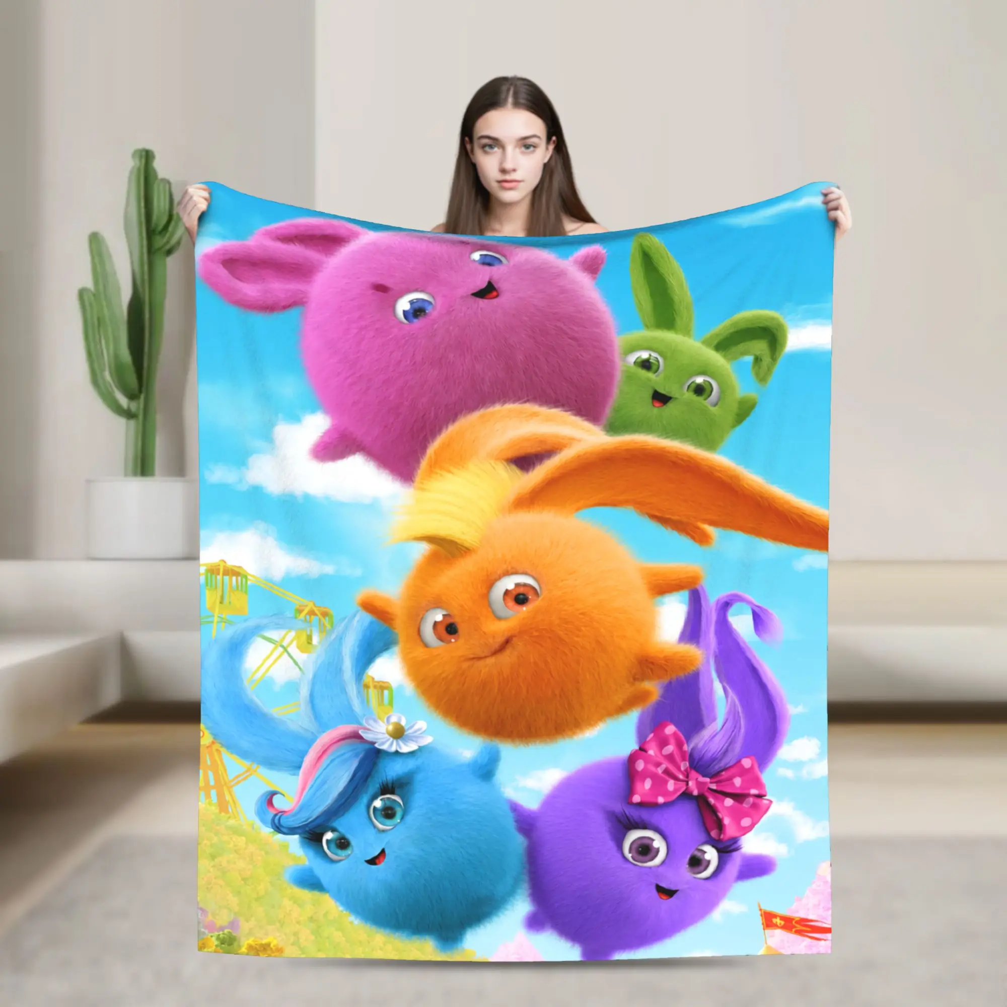 Sunny Bunnies Cartoon Blanket Cover Shiny Big Boo Iris Hopper Turbo Wool Throw Blanket Home Couch Decoration Soft Warm Bedspread