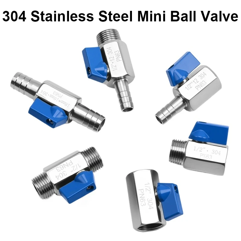 

1/8” 1/4“ 3/8” 1/2“ Female Male Thread 8 10 12mm Hose Tube Pipe Barb Pagoda 304 Stainless Steel Mini Ball Valve Switch