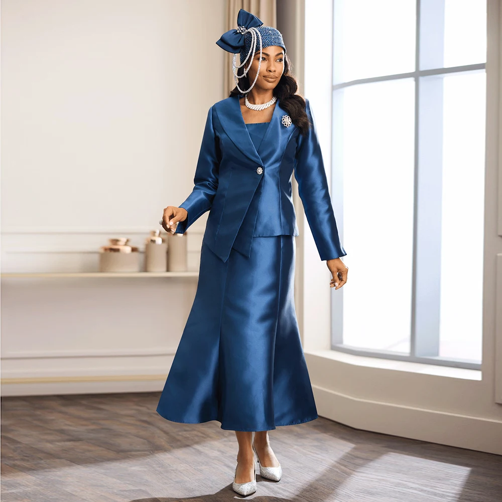 

Индивидуальные синие атласные вечерние платья-русалки из 2-х частей для матери невесты, элегантные роскошные нарядные платья для выпускного вечера 2026