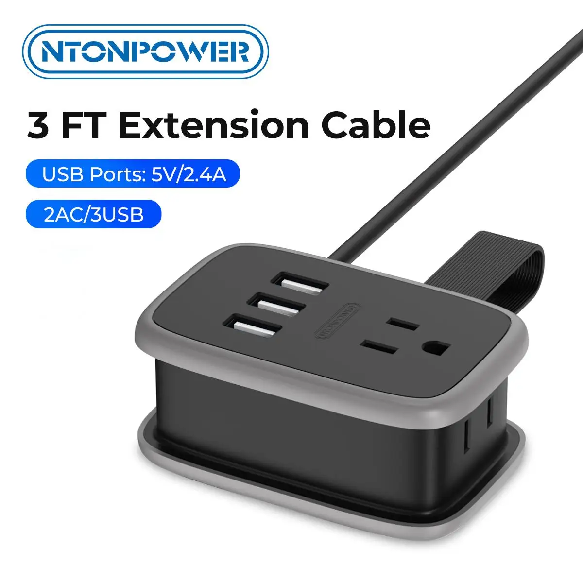 

Ntonpower US Plug Travel Power Strip with 2 Outlets And 3 USB Ports Flat Plug 3FT Extension Cord Network Filter Adapter