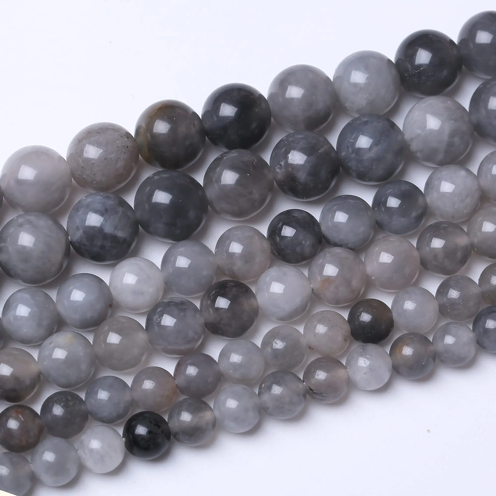Natursteinperlen, 4–10 mm, grauer Quarz, rund, lose Distanzperlen für Schmuckherstellung, DIY-Armbänder, Ohrringe, Zubehör