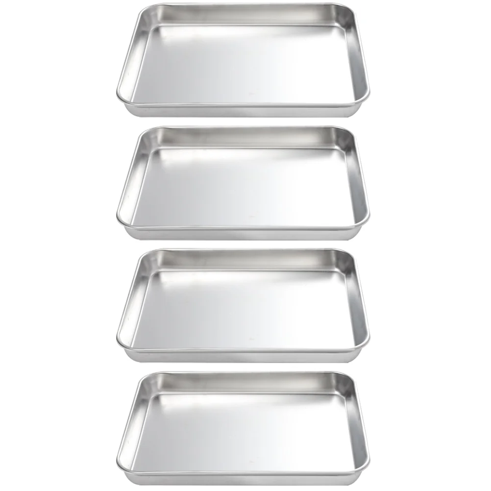 4 Pcs Stainless Steel Bakeware Home Storage Tray Kitchen Plate Food Trays Bread Pan Square Container for Banquet Containers