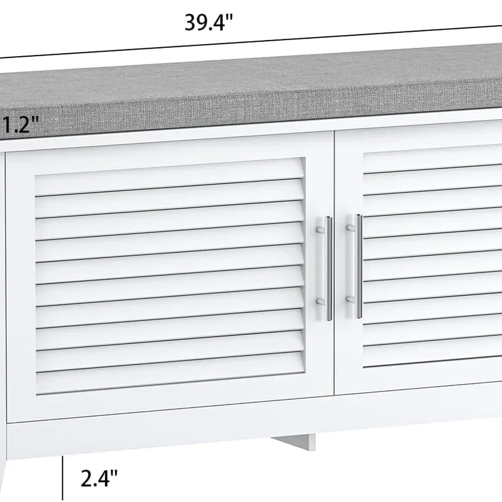 White 2-Tier Entryway Shoe Storage Bench with Cushion & Adjustable Shelf, 39.4 Wide
