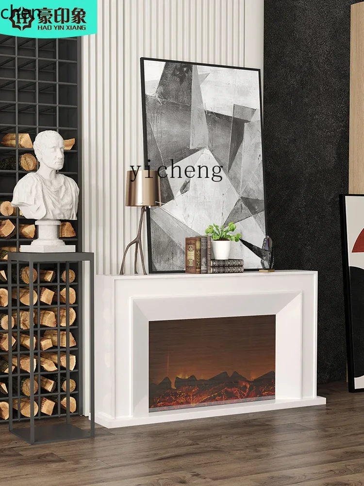 HXL Retro Black Solid Wood Electronic Simulation Flame Decorative TV Cabinet Wall Decoration Fireplace