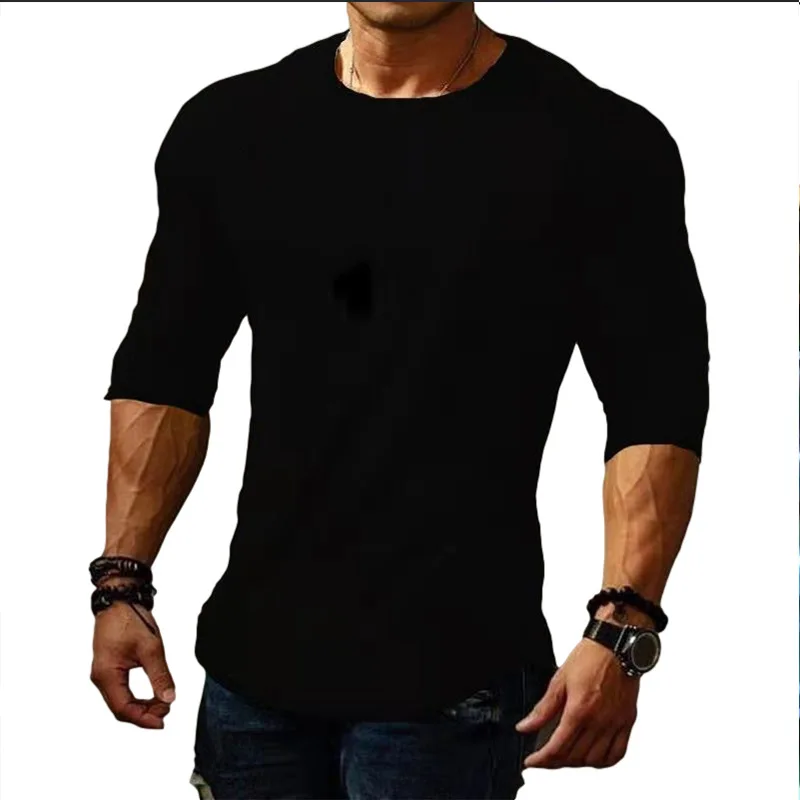 2023 Cross border New Men's Top Four Seasons Long sleeved Solid Color Casual T-shirt for Men