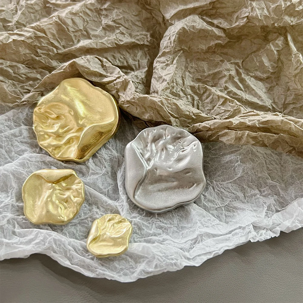 

10pcs Modern Crinkle Texture Irregular Metal Buttons, 18/25/36mm Gold Silver Light Gold, Abstract Buttons for Coats Dresses