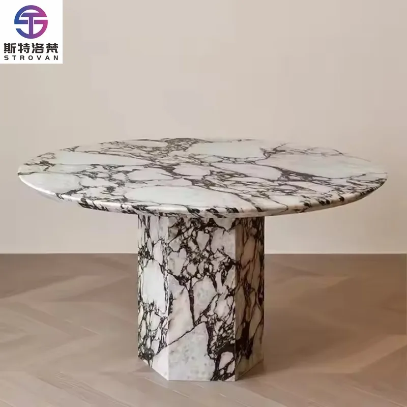 Nordic Style Home Furniture Artificial Calacatta Viola Round Marble Dining Table for Dining Room Restaurant Apartment Luxury