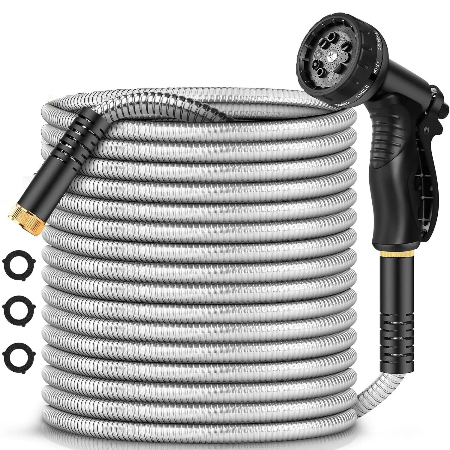 

Сверхпрочный садовый шланг из нержавеющей стали, гибкий, 25-100 футов, с насадкой-распылителем на 10 режимов для полива