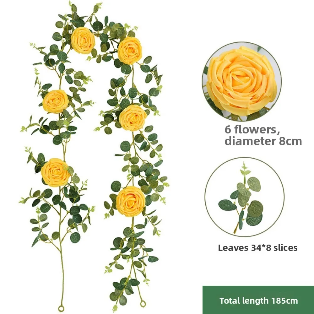 1 قطعة نبات اصطناعي من الحرير الوردي والأوراق الخضراء المعلقة على الحائط لتزيين المنزل ومستلزمات حفلات أعياد الميلاد