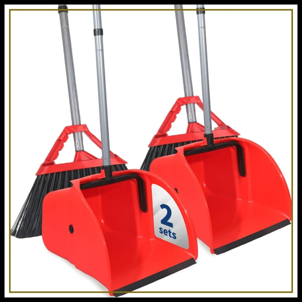 

Heavy Duty Broom and Dustpan Set, 14"x14" Jumbo Lobby Dustpan, 14" Wide Broom, Red, 2 Sets, Indoor/Outdoor