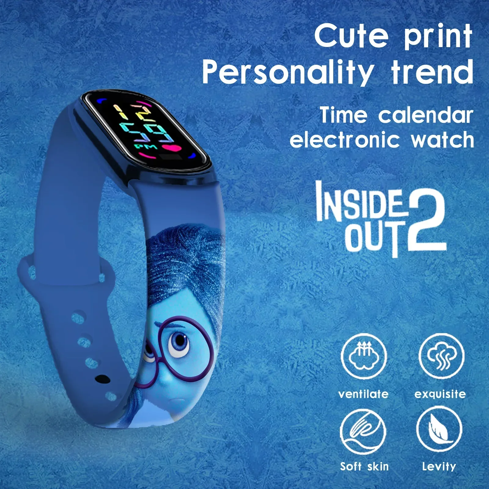 Disney-relojes electrónicos para niños, figuras de personajes de dibujos animados, LED táctil, regalos de cumpleaños para niños y niñas, Inside Out 2