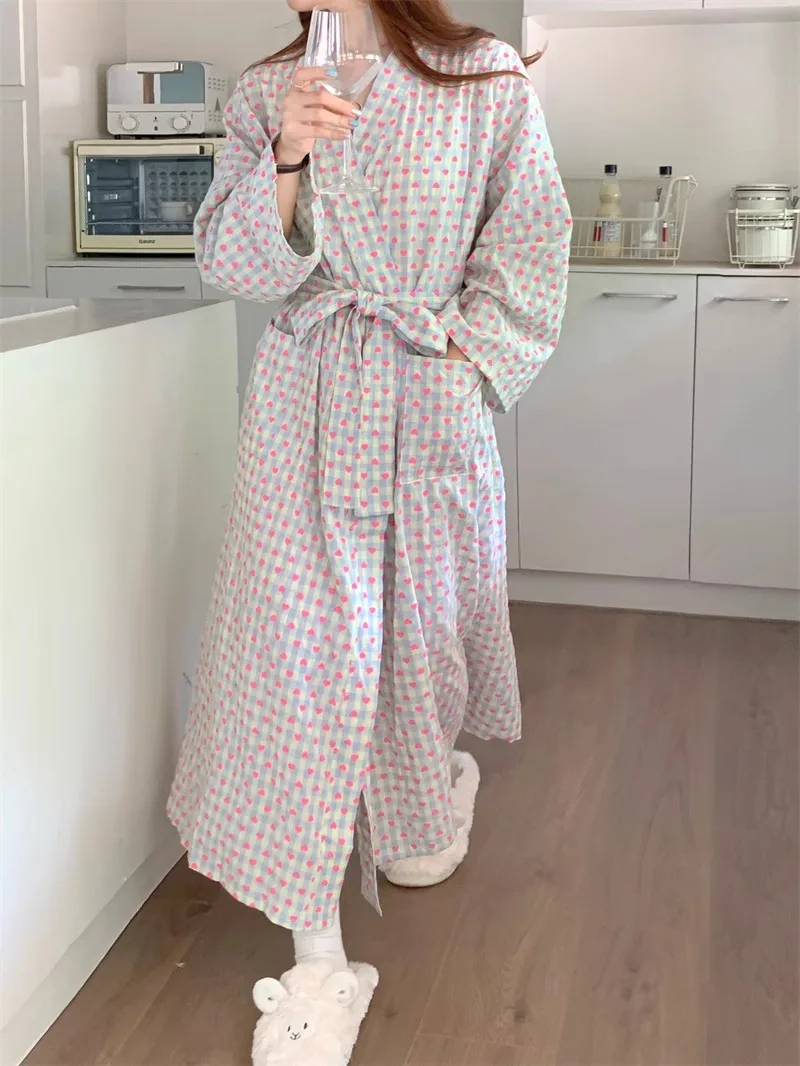 Robe Women\'s Night Dress Printed Long Sleeve Dressing Gowns For Female Homewear Bathrobe Loose Spring Autumn Sleepwear Robes