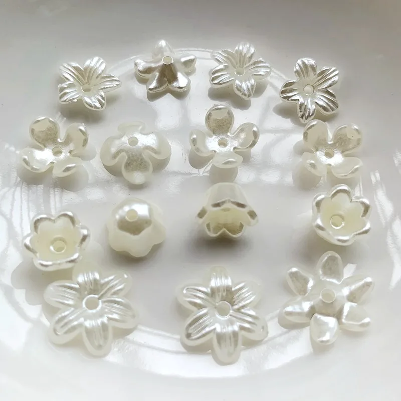 Pearl white ABS flower rhinestone DIY decorative straight hole artificial flowers for wedding accessories dress decals