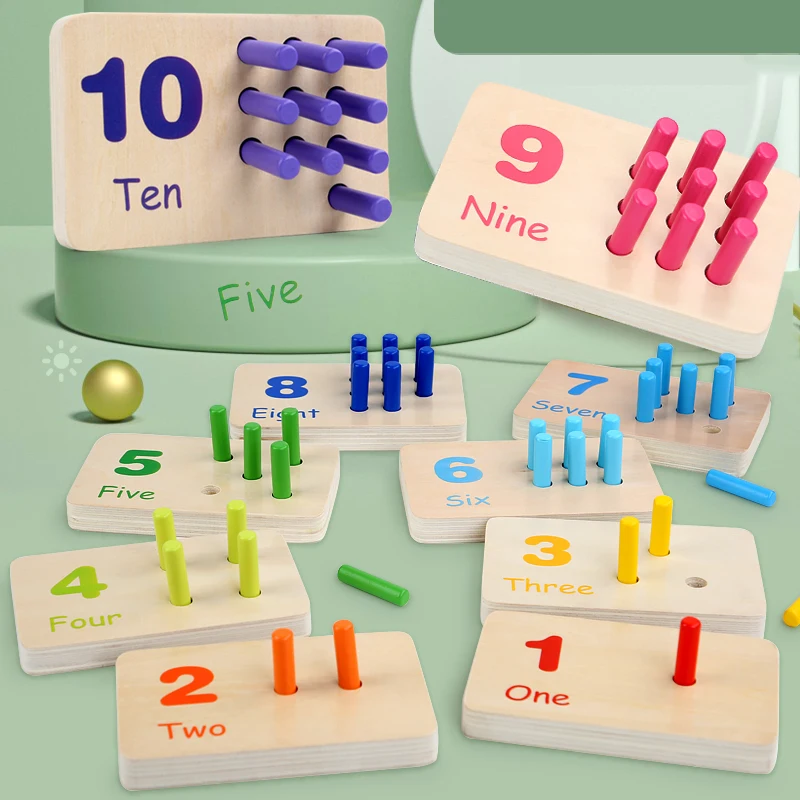3-6세용 나무 감각 쌓기 게임, 숫자 인식 및 색상 매칭 장난감을 위한 교육용 수학 계산판