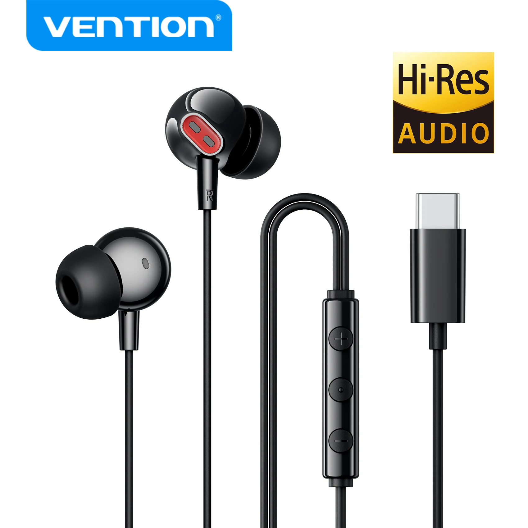 Vention ECHO LITE 有線イヤホン Type-C マイク付き インイヤー HiFi ステレオ iPhone 16 Pro Samsung Galaxy S25 用 有線イヤホン