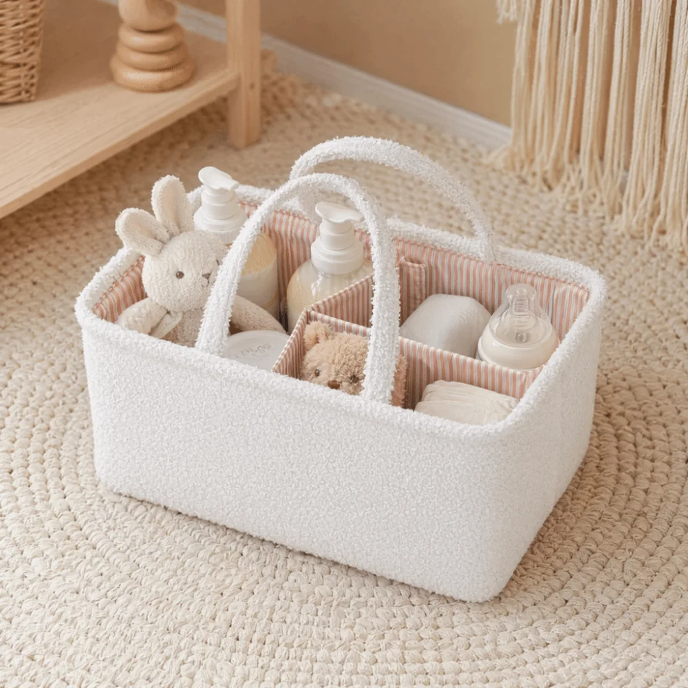 Portable Mommy Diaper Bag Multifunctional Large Capacity Feeding Bottle Organizer Material Durable Storage Basket