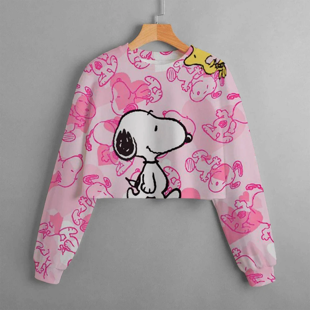 2024 New Girls Kids Clothing Print Cropped Hoodie Snoopy Casual Cute Cartoon Girls Sweatshirt Tops