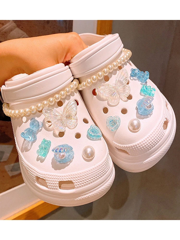 1 ensemble de chaîne de chaussures en perles, décorations de chaussures avancées, ensemble de breloques de chaussures avec nœud en perles, bricolage, boucle détachable, accessoires de chaussures