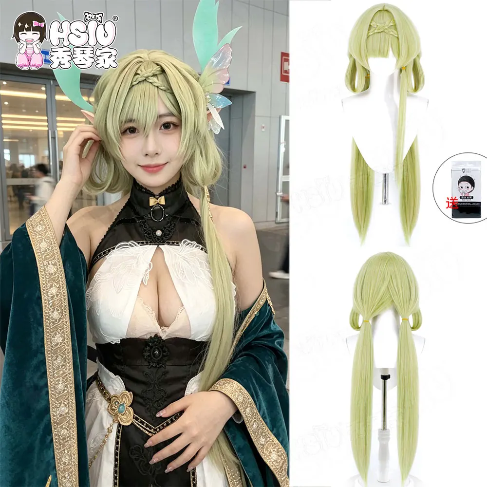 Peluca de cosplay Azur Lane Zeven Provincien, peluca de pelo sintético verde hierba extra larga de 95 cm, viene con gorro de peluca de cortesía