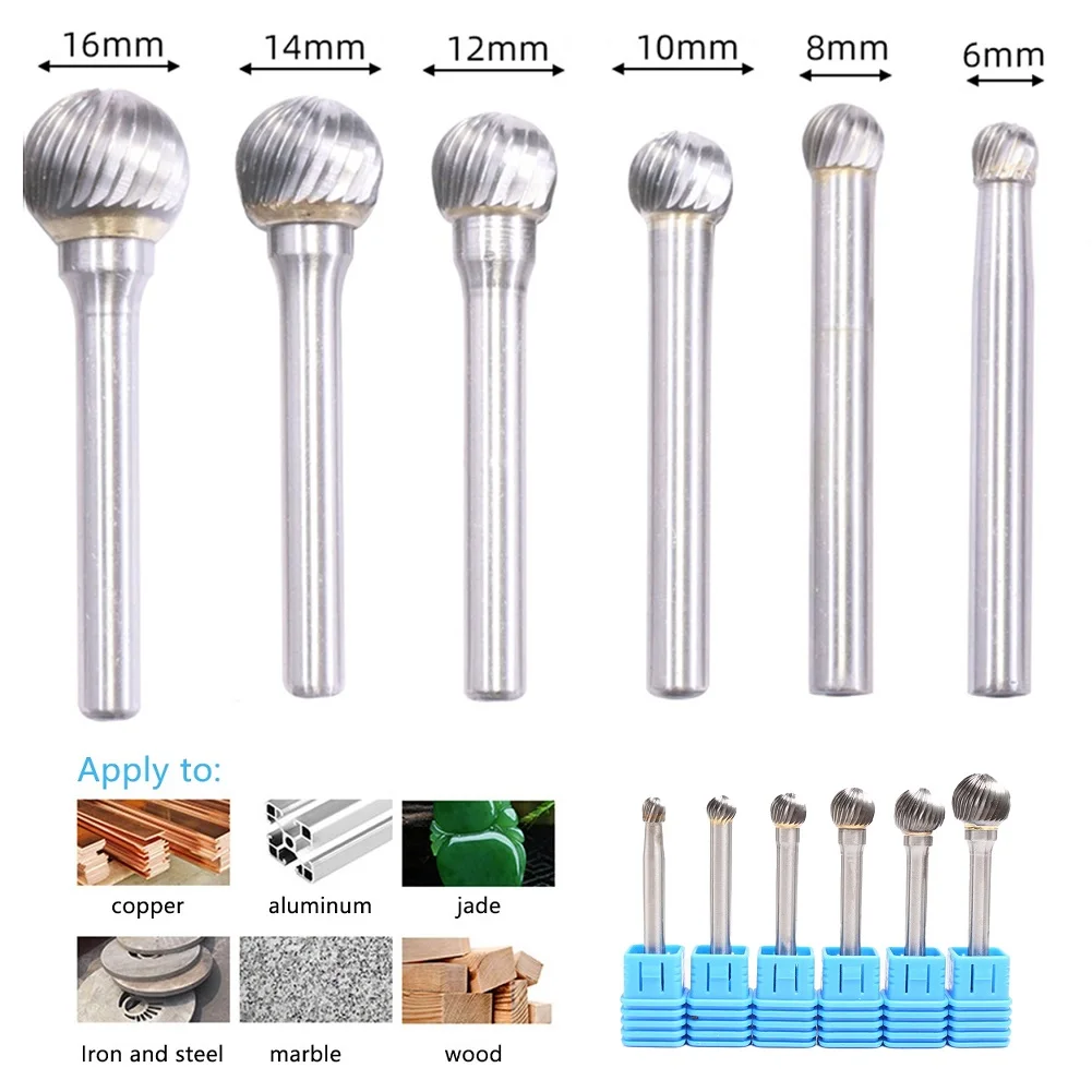 Ball Head Die Grinder Bit Milling Carving Tool Tungsten Rotary File Carbide Burr Milling Cutter Drill For Metal Wood Plastic