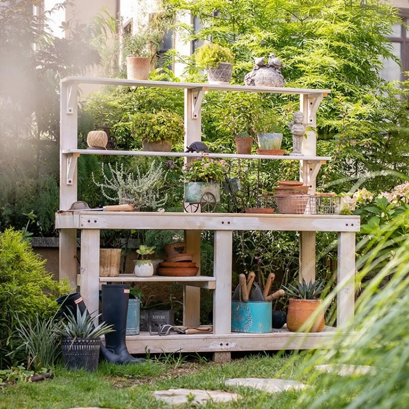 

American wooden workbench Multi-layer flower stand Operating table Balcony Outdoor storage Shelf Grocery garden