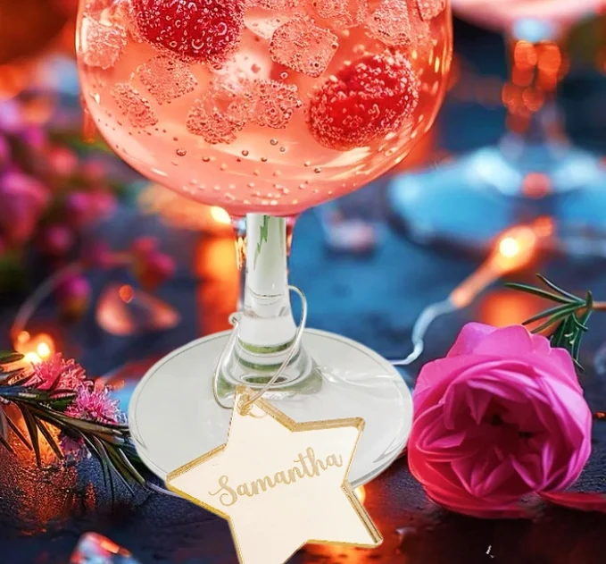 

Engraved Star Acrylic Drinks Charms, Personalised Cocktail Charms, Wine Charms, Works Party, Names Tag, Party Decor, 30Pcs