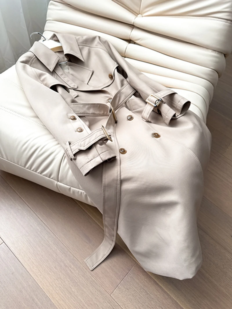 

2026 Spring Commute Korean Sle Long Wide ape Windbreaker Coat Double Breasted Big Collar Belted Women's Faion Outerwear