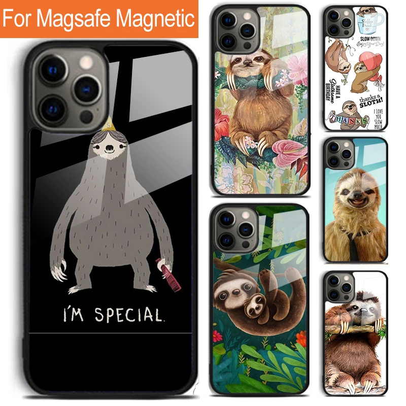 Funny Cute Sloths Phone Case For iPhone 16 15 14 13 12 11 Pro Max Plus Magsafe Magnetic Wireless Charging Cover